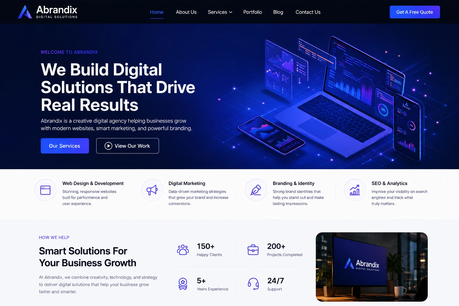Responsive Abrandix website displayed on desktop and mobile screens