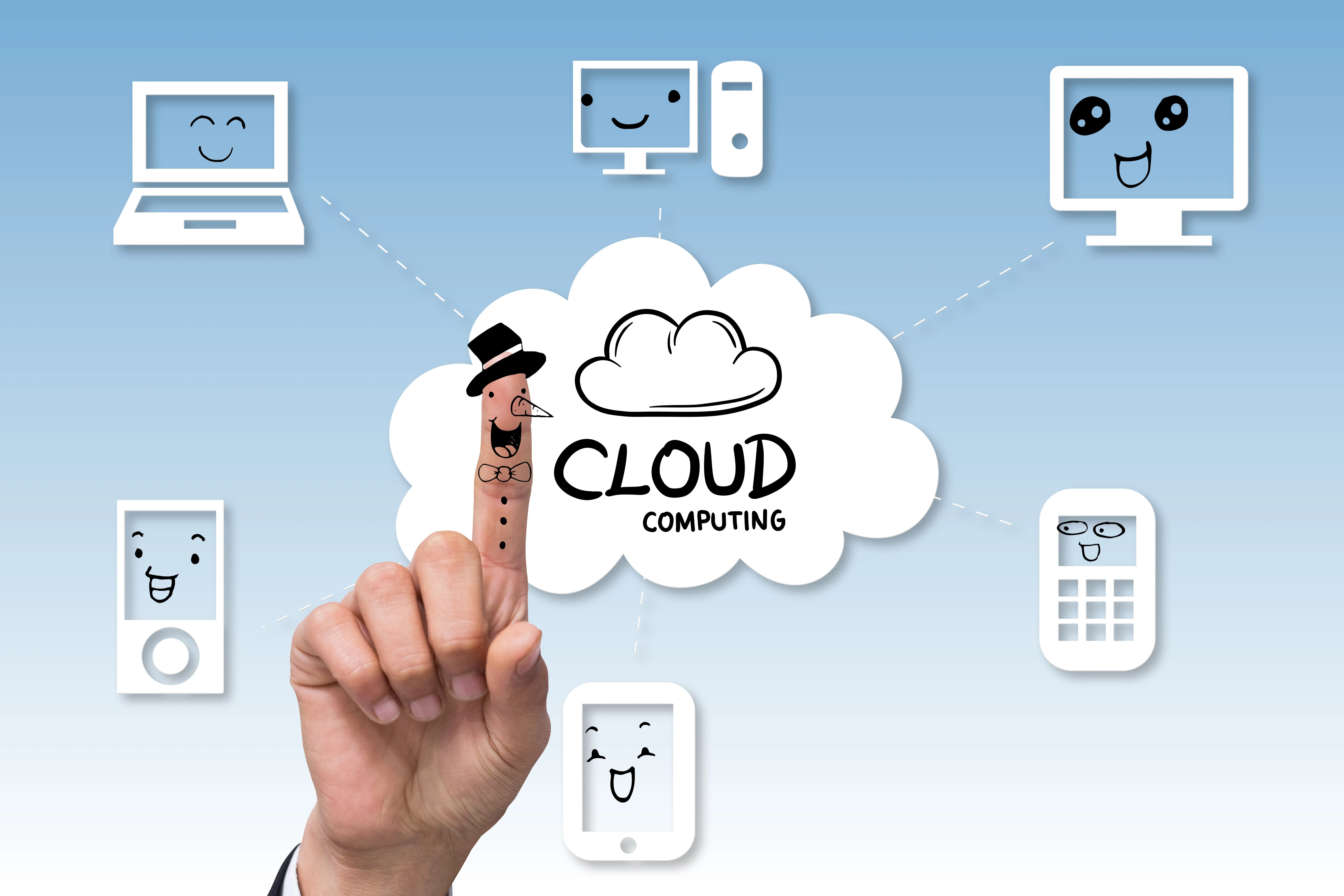 Cloud computing concept connecting devices through online services