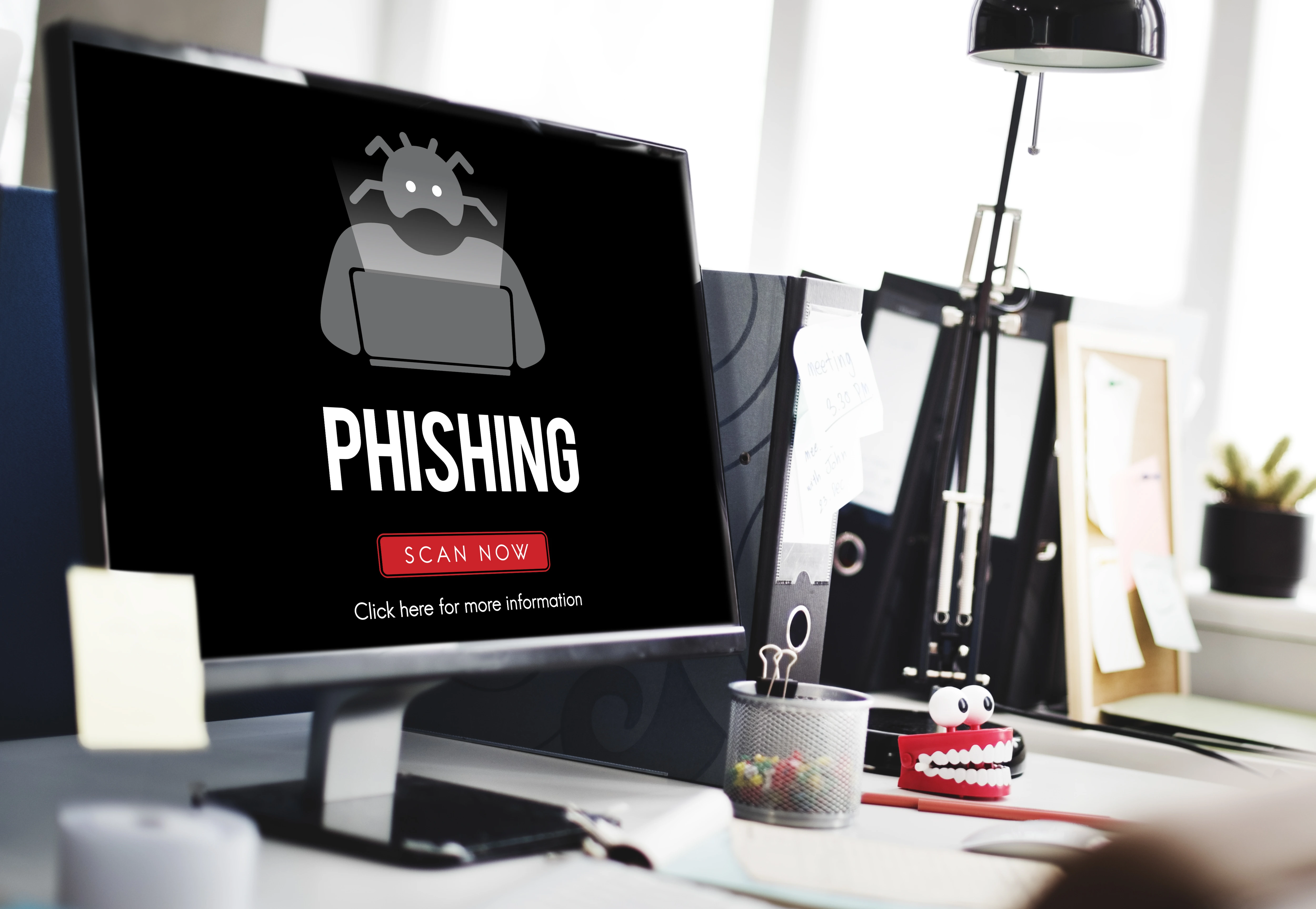 Phishing warning on a computer screen for small business cybersecurity