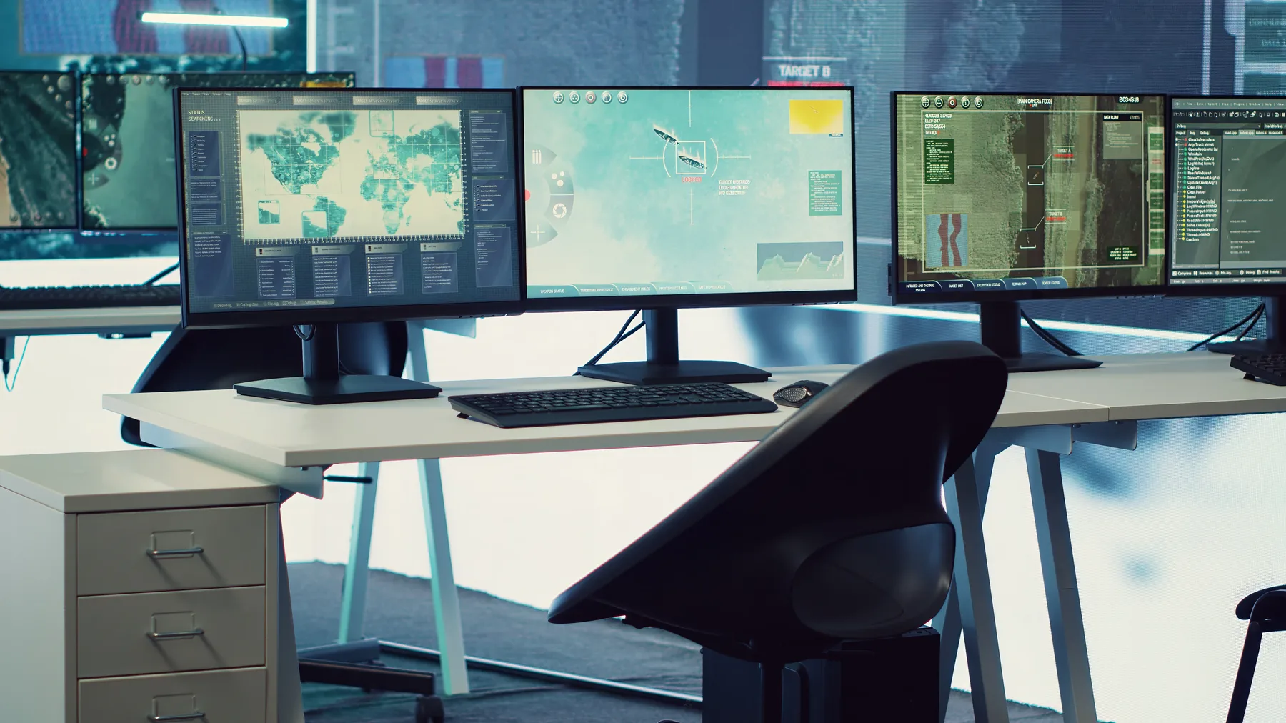 Control room monitoring screens and equipment